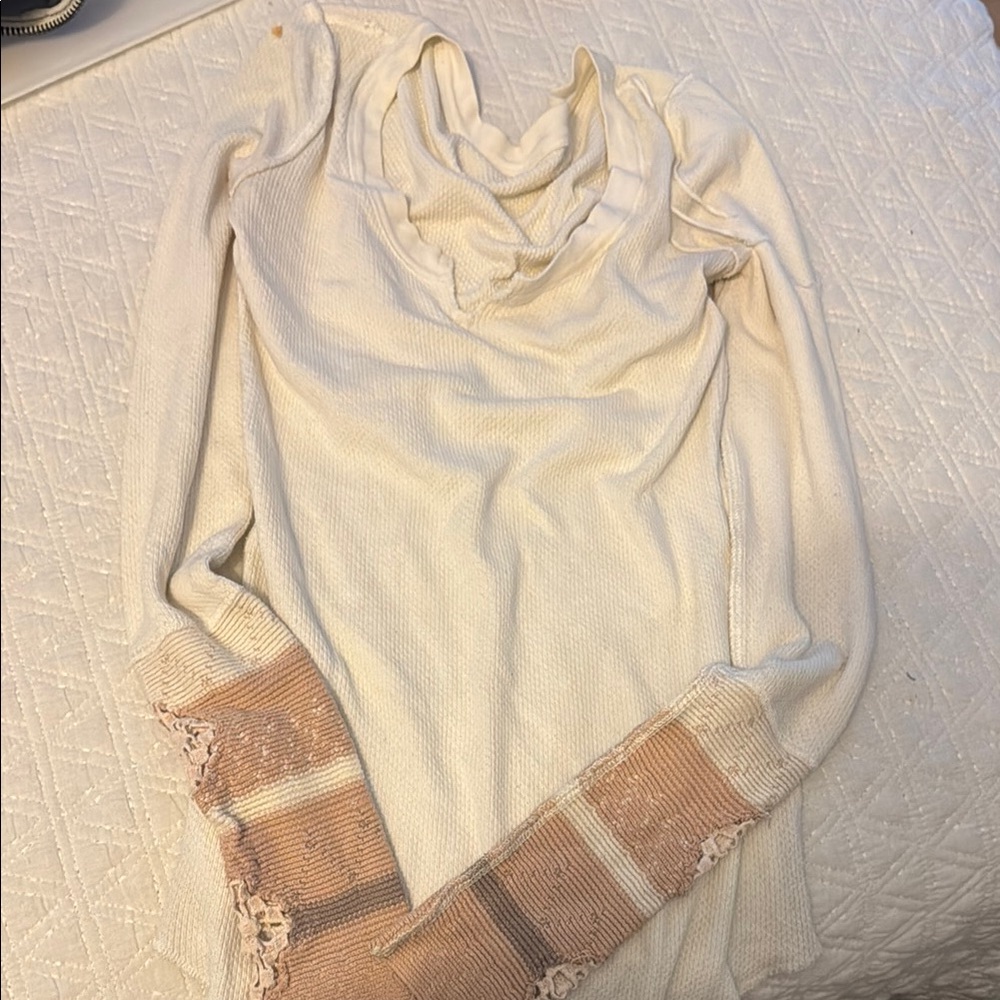 Free People Cream and Tan Cowl Neck Sweater